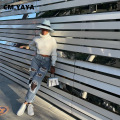 CM.YAYA Women Ribbed Hole Straight Jeans for Streetwear Elegant Denim Pants