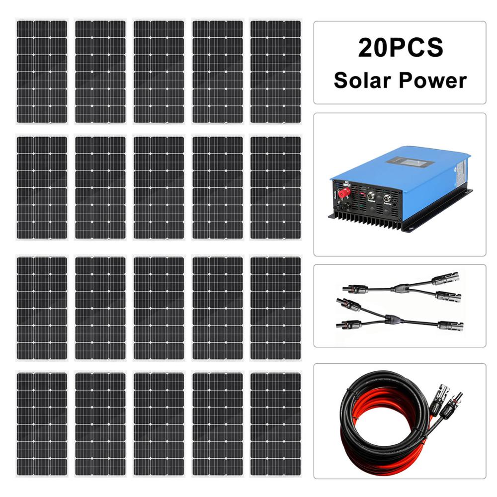 ECOWORTHY 2000W Solar Panel System Kit: 20*100W Solar Panel 2000W Grid Tie Pure Sine Inverter Solar Energy System For Home kits