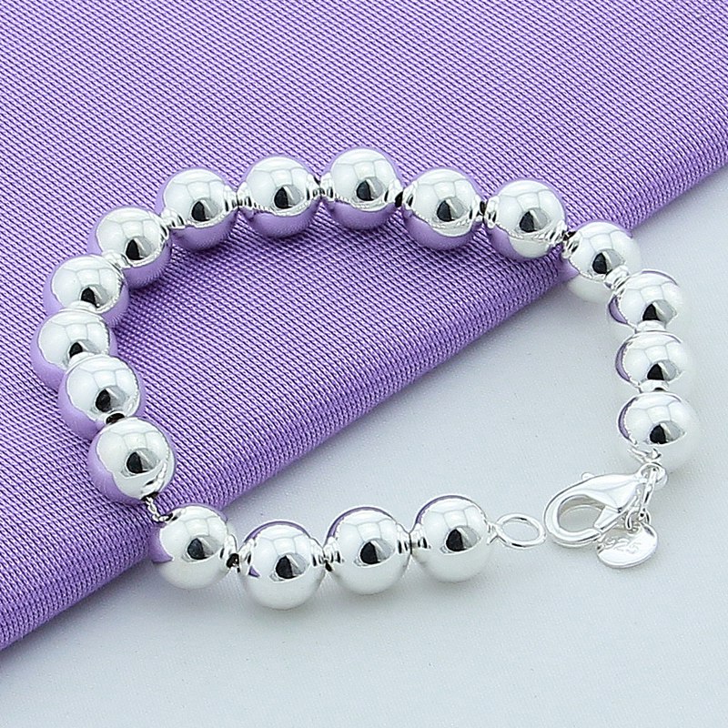 Brand Jewelry 925 Silver Jewelry 10mm Beaded Bracelet Bangles For Women High Quality Fashion Mens Silver Cuff Bracelet