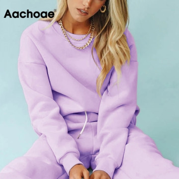 Aachoae Loose Casual O Neck Cotton Sweatshirt Women Fashion Batwing Long Sleeve Hoodies Sport Top 2020 Solid Home Style Pullover