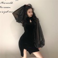 Women Retro Slim Cheongsam Korean Style Fashion Prom Dresses Lady Nightclub Dance Bodycon Black Sexy Qipao Mini Dress Vestidos