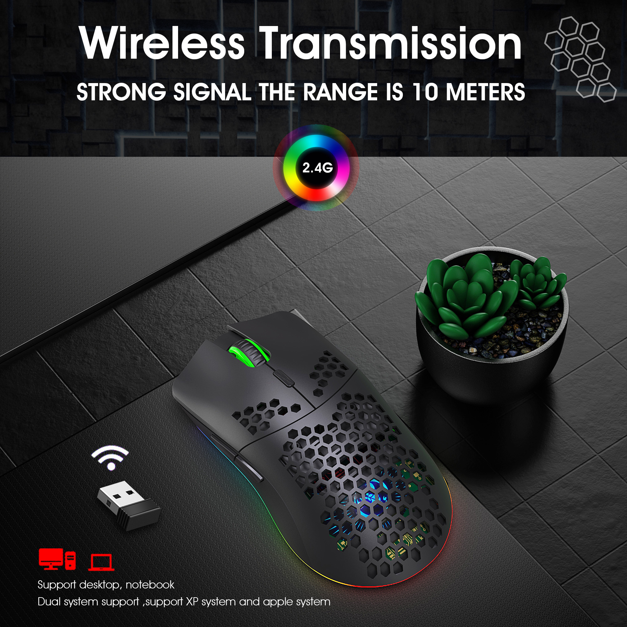 Gaming Mouse Wireless Mouse Rechargeable Colorful Luminous 2.4G PC Mouse Pad Gaming Accessories For Xiaomi Wirless Gaming Mouse