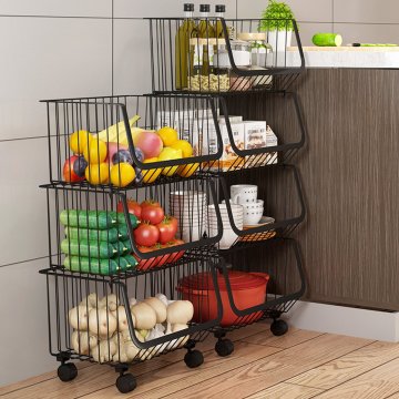 Multi-layer Kitchen Metal Dish Racks Holders Vegetable Fruit Storage Basket With Wheels Home Floor Kitchen Storage Organization