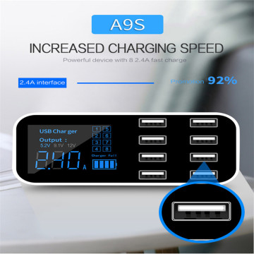 8 Multi-Port USB Adapter Desktop Wall Charger Smart Quick Charging Station 8USB Interface Digital Display Charger