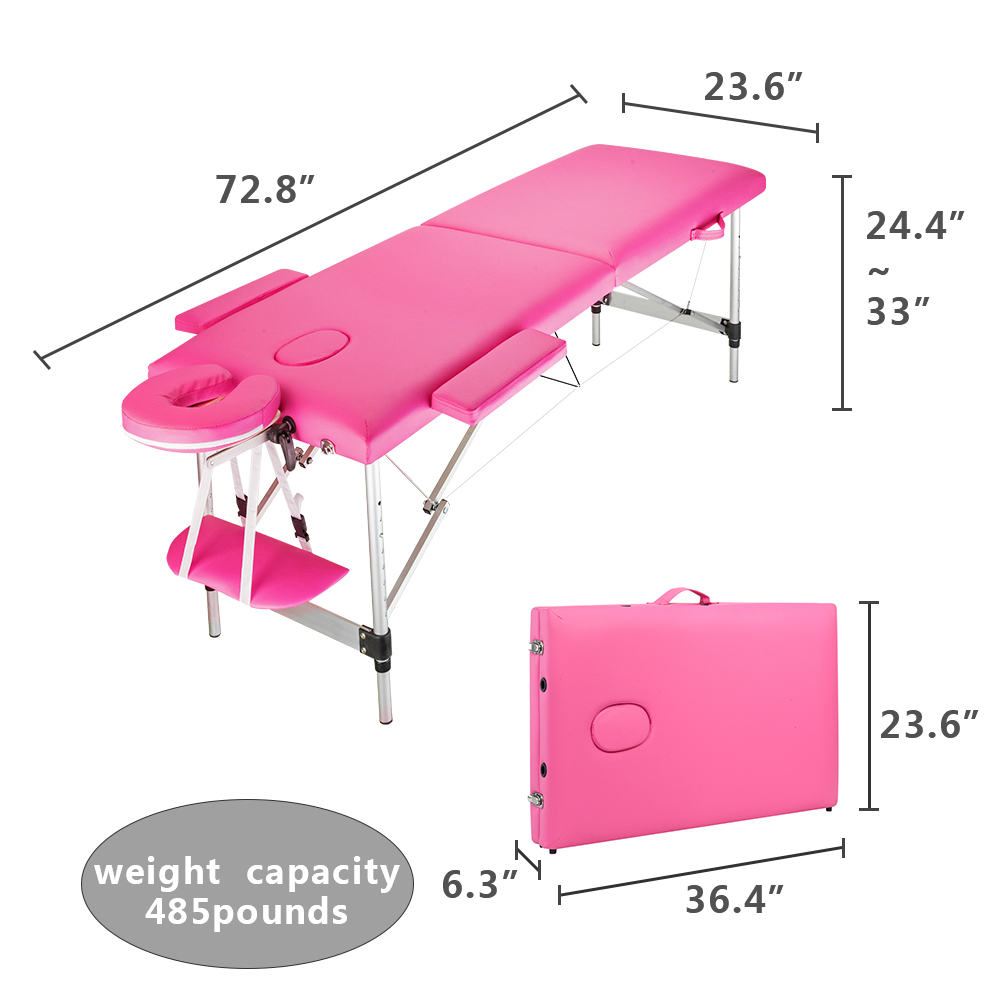Massage Table Bed 2 Sections Folding Portable Aluminum Foot Facial SPA Professional Beauty Equipment 60CM Wide[US-Stock]