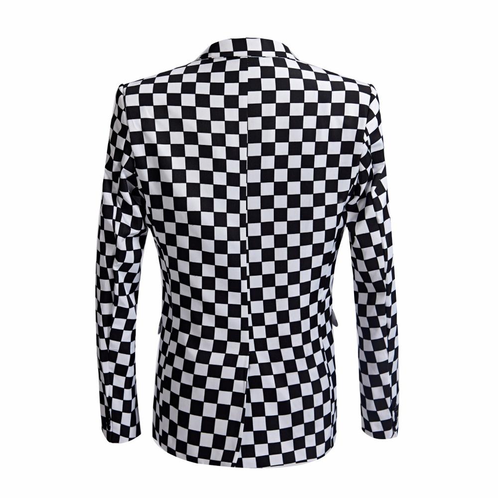 Men's black and White Checkered printed suit men Slim fit suit set blazers singer costume mariage casual nightparty bar