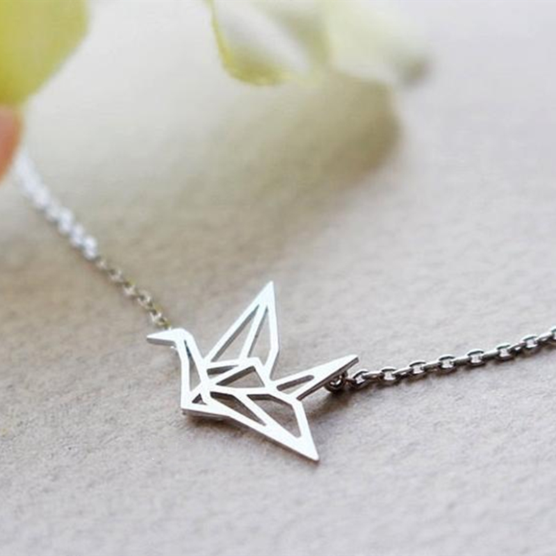 Collarbone Origami Necklaces Pendant Crane Necklace Women Stainless Steel Collare Bijoux Fashion Jewelry 2019
