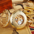 Antique Gold Mechanical Pocket Watch With Chain Steampunk Skeleton Hollow Hand-winding Pendant Clock Men Women Gold Bronze Gift