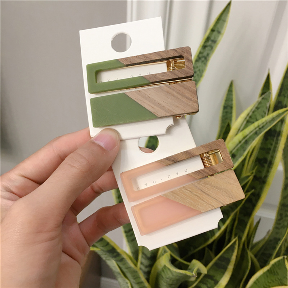 2020 New Fashion Women Stitching Wood Hair Clips Hair Clip Geometric Barrettes Hairpin Clips Hair Styling Accessories