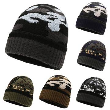 NEW CAMO CUFFED BEANIE HAT PLAIN MENS CAMOUFLAGE KNITTED WINTER WARM ARMY CAP