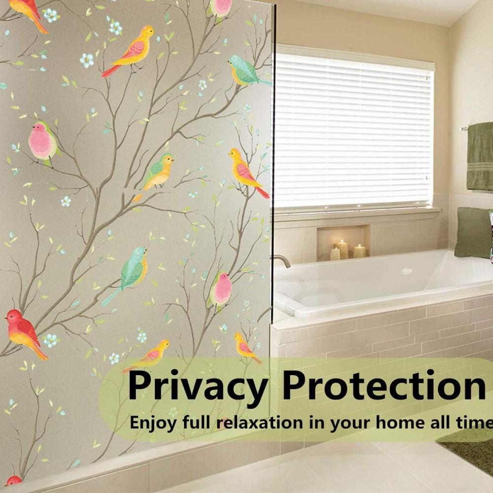 BUNPIG Privacy Window Film Non-Adhesive Frosted Bird Decorative Glass Film Static Cling Stained Window Stickers for Home Office