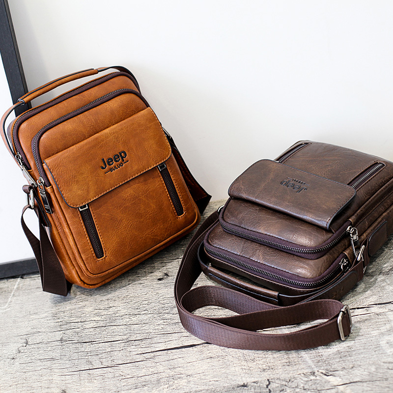 JEEP BULUO Brand New Tote Crossbody Business Casual Handbag Male Spliter Leather Men Messenger Bags Shoulder Bag Large Capacity