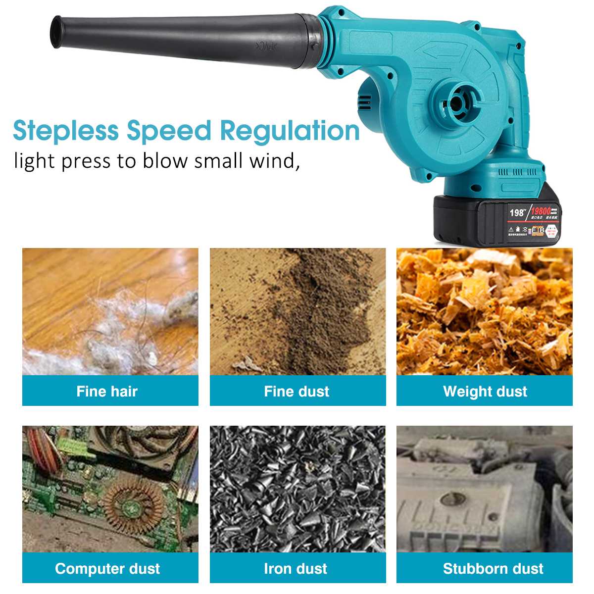 21V Cordless Blower Electric Air Blower Vacuum Cleannig Blower Leaf Computer Dust Collector Power Tool with 19800mAh Battery