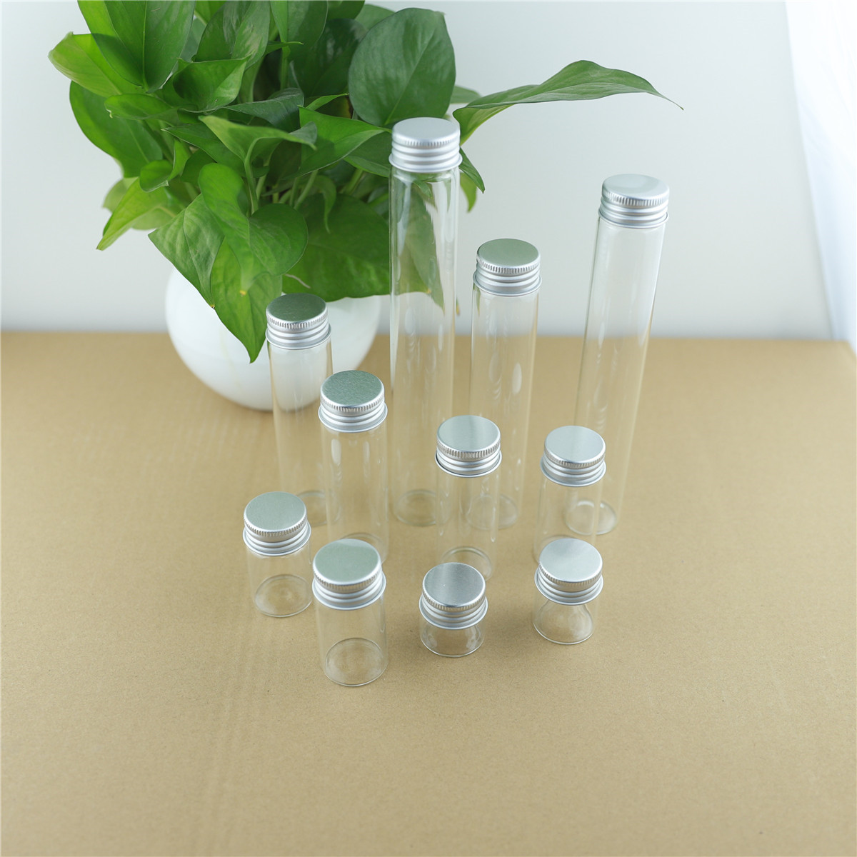 24PCS/lot 30*100mm 50ml Cute Glass Bottles Aluminum Caps Glass Tiny Jars Vials Transparent Glass Containers Perfume Bottles