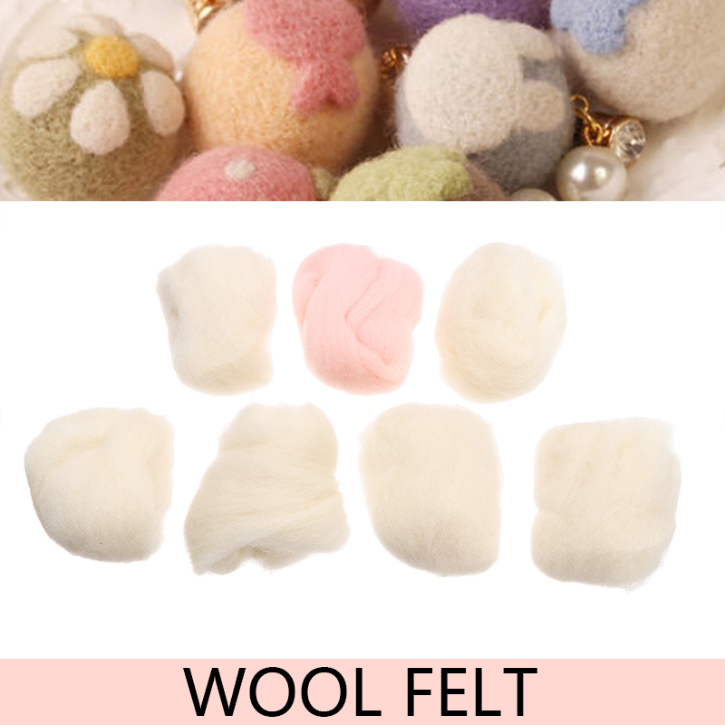 7pcs 5g/each Needle Felting Natural White/ Pink Wool Rovings For 3D Animal Projects Felting Wool Soft Felting Wool Fiber