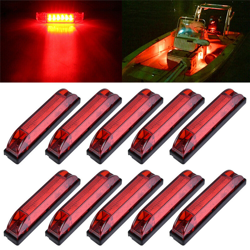 10PCS Red Side Light Truck Boat Trailer Truck RV Sealed Marker Lamp Slim Line Led Utility Strip Light 12V Truck Trailer Boat