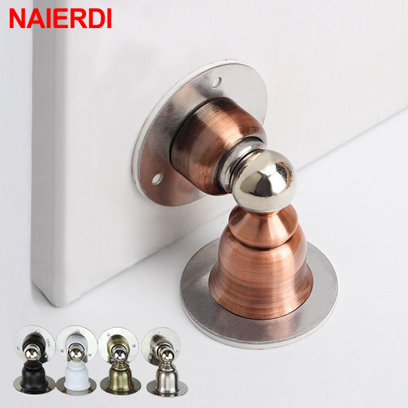 NAIERDI Stainless Steel Magnetic Door Stops Sticker Toilet Hidden Door Holders Catch Floor Nail-free Doorstop Door Hardware