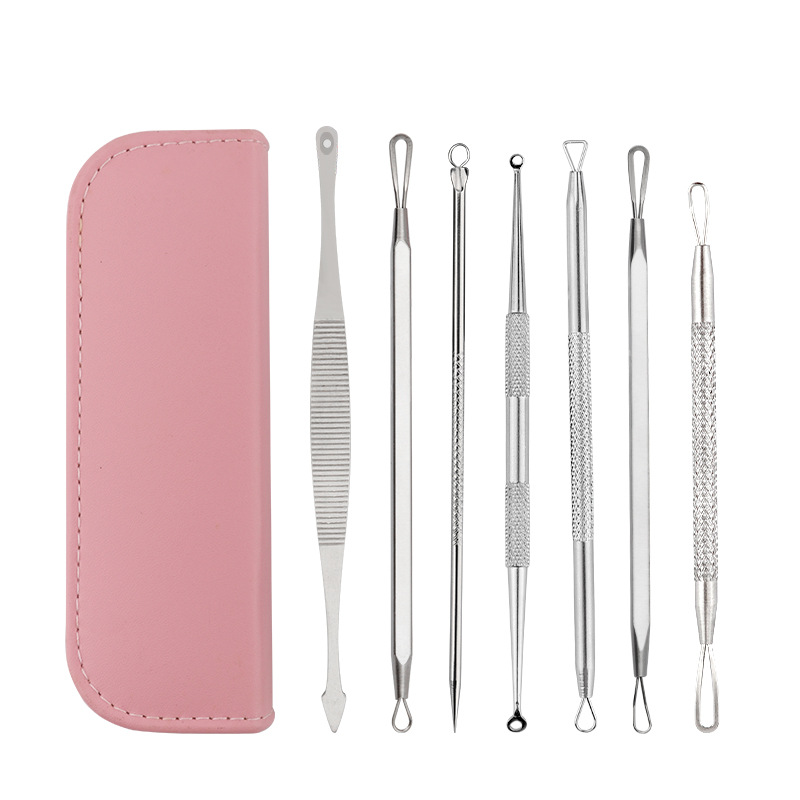 7PCS/set Stainless Steel Comedone Acne Blackhead Remover Needles Extractor Pimple Blemish Skin Face Care Tools Clip Spoon Kit