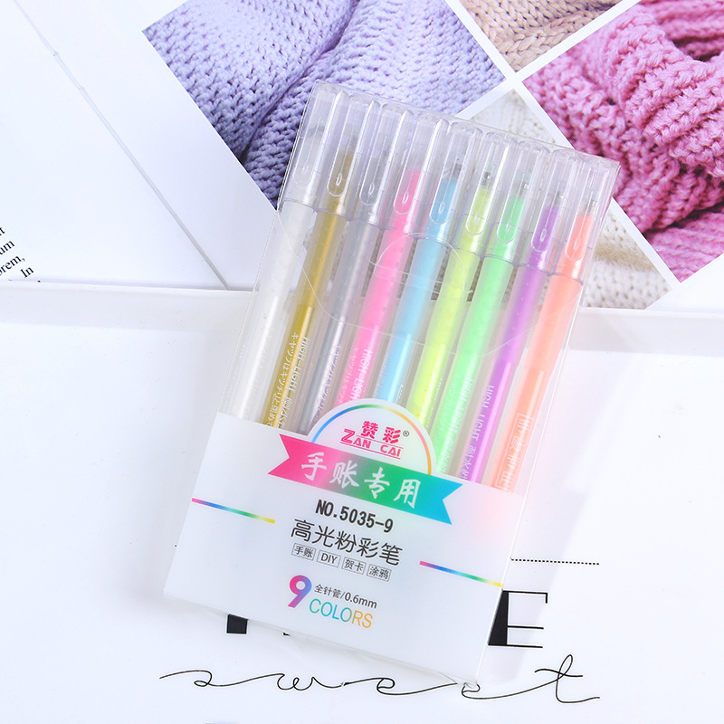 9/12Pcs Multicolour Gel Pens Set 0.6mm Flash High light pastel Ballpoint Pen colourful Cute Sketching Drawing School Stationery