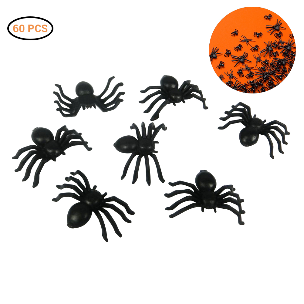60/200pcs Halloween Kids Toys Simulation Spider Jokes Toys PVC Artificial Insect Animal Model Trick Toys Party Props