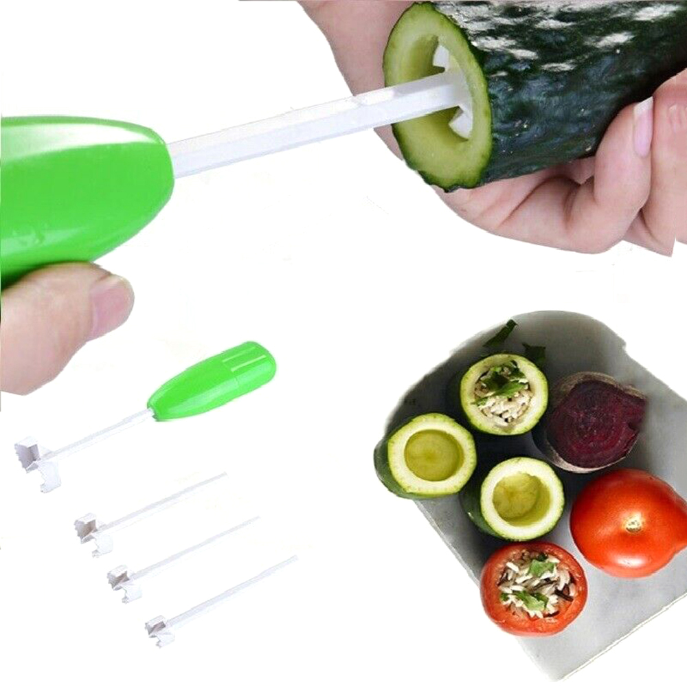 4pcs / Set Different Sizes of Vegetables Spiral Cutter Spiralizer Filling Meat Plastic Tomato Aubergine Cutter Kitchen Tools