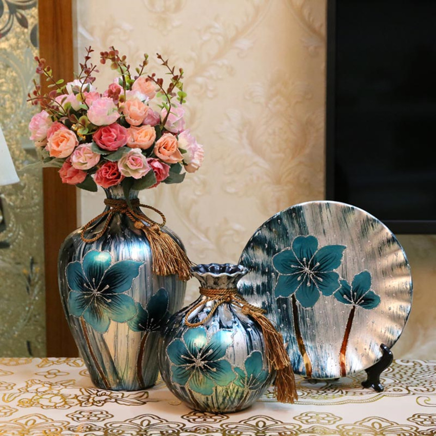 3pcs/Set Europe Ceramic Vase Creative Porcelain Wedding Furnishing Articles Tabletop Handicraft Home Decoration Accessories