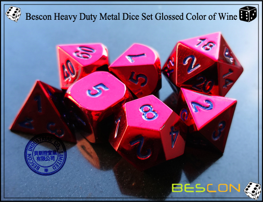 Bescon Heavy Duty Metal Dice Set Glossed Color of Wine-4