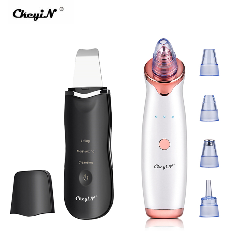 CkeyiN Ultrasonic Facial Skin Scrubber Ion Deep Face Clean+ Electric Vacuum Suction Blackhead Extractor Clean Tool with 4 Probe