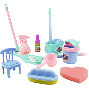 Summer Over 3 Years Old Play House Baby Boys Girls 10 Pieces Simulation Mop Ware Toys Cleaning Set Kids Broom