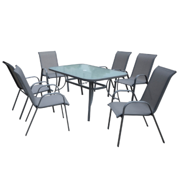 Elegant French Glass Dining Table with Metal Chairs