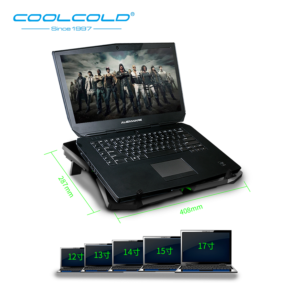 COOLCOLD Laptop Cooling Pad, Ultra Quiet Laptop Cooler Stand with 5 LED Fans 2 USB Port gaming cooling pad