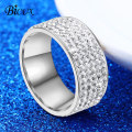 BICUX Fashion Titanium Stainless Steel 5 Row Lines Crystal Gold Zircon Ring for Women Men Female Teen Jewelry Wedding Rings Gift