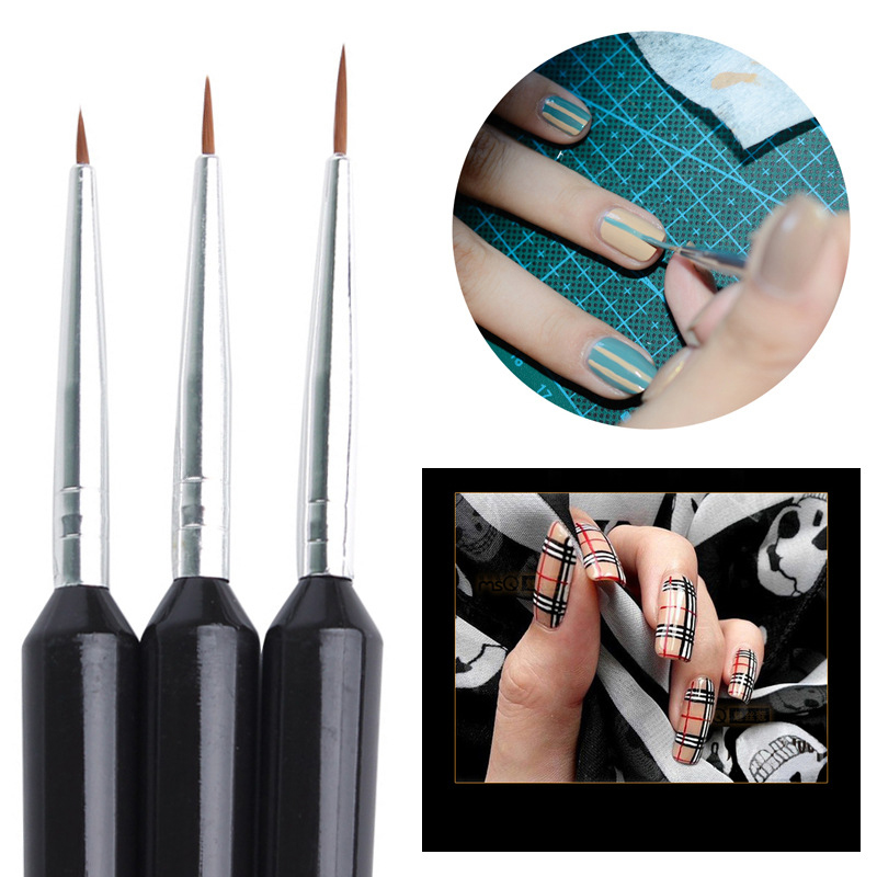 ELECOOL 3Pcs nail brush Black Handle Dotting Paint brushes UV Gel Liner Polish Nail Art Brushes tool Brushes for manicure