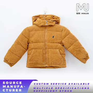 Kids Mustard Corduroy Hooded Padded Jacket