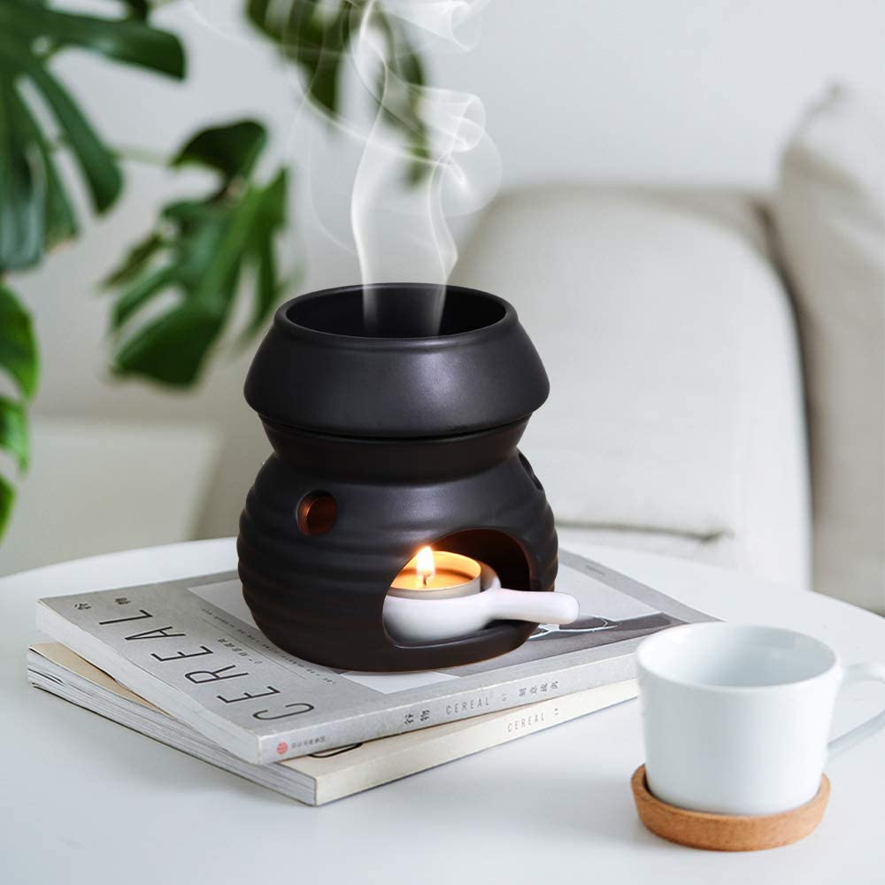 300ml Ceramic Aroma Diffuser Wax Melt Burner with Candle Spoon Aromatherapy Aroma Burner Oil Diffuser Candle Tealight Oil Warmer