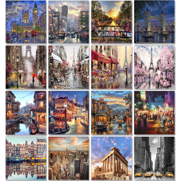 City Landscape Painting By Numbers For Adults DIY Kits HandPainted On Canvas With Framed Oil Picture Drawing Coloring By Number