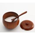 1setNatural Wood Spice Jar with Lid Fashion Sugar Bowl Salt Spice Jar Kitchen Accessories with Wood Spoon LC 031