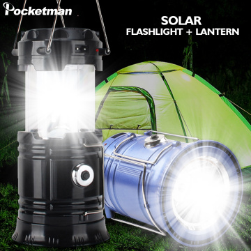 Portable Camping Light Rechargeable Lantern Outdoor Tent Light Solar Power Collapsible Lamp Flashlight Emergency Light Torch