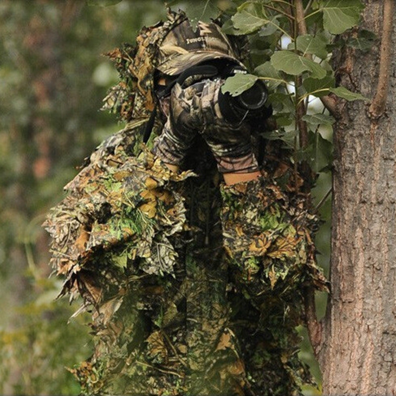 CS 3D Leaf Yowie Sniper Clothes 4pcs Ghillie Suit+ Jungle Cap + Camouflage Glove + Scarf for Military Hunting