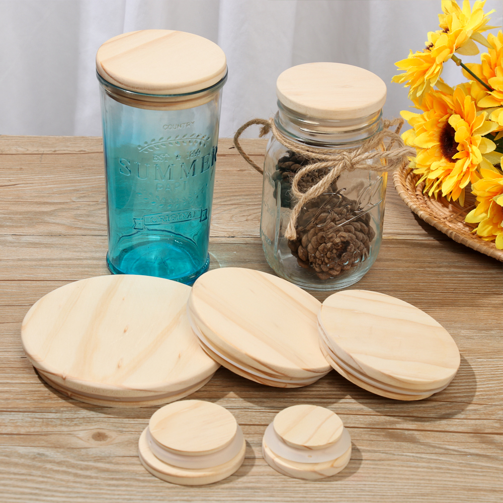 1Pcs Various Sizes Bamboo Lids Reusable Mason Jar Canning Caps Non Leakage Silicone Sealing Wooden Covers Drinking Jar Supplies