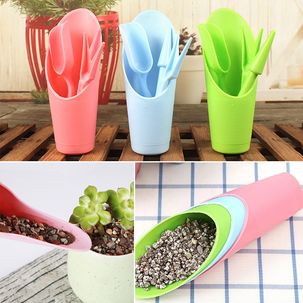 4pcs Mini Garden Tools Cylindrical Bucket Shovels Bonsai Potted Flowers Fleshy Plant Soil Plastic Spade Shovel Gardening Tools