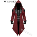 WEPBEL Mens Trench Coat Leather Hooded Medieval Gothic Renaissance Retro Punk Assassin Creed Long Sleeve Jackets