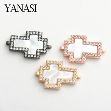 Shell Cross DIY Jesus Jewelry Findings Making Charms Copper Connectors Accessories For Women Handmade Christmas Bracelet Gift