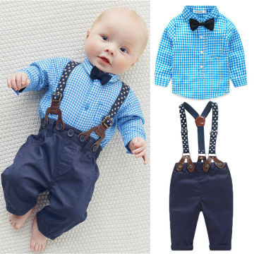 Pudcoco Boy Suit Toddler Baby Boy Bow Tie Plaid Shirt+Suspender Pants Trousers Outfits 2pcs