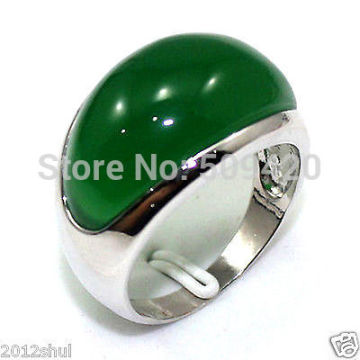 XFS20141er>>ESTATE FINE real green jade silver ring size 8-9#