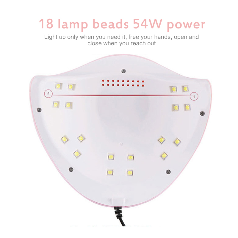 54W UV Large Space Pink Polishing 18 Dual- Source LED Nail Phototherapy Lamp Beauty Gel Nail Polish Dryer