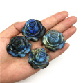 Natural Blue Labradorite Rose Flower Hand Carved Crystal Flowers Healing Stones Decor Gifts Natural Stones and Minerals