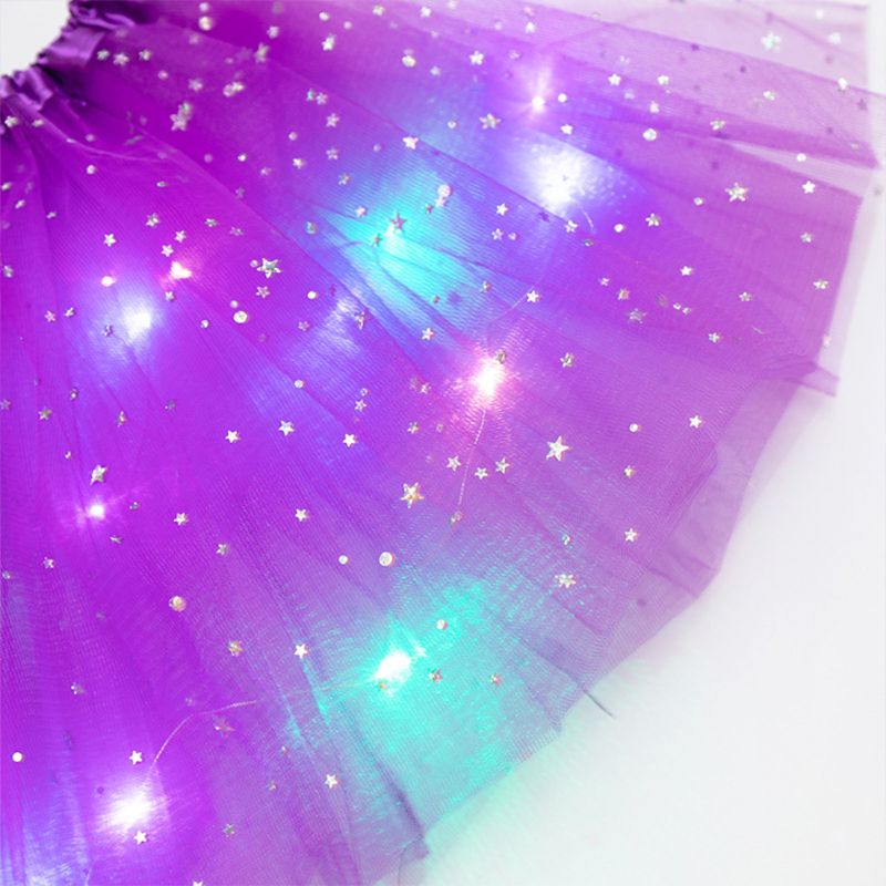 Girls LED Glitter Star Sequins Ballet Dance Tulle Tutu Skirt Flashing Light Up Stage Dance Wear Skirts for Adults Kids