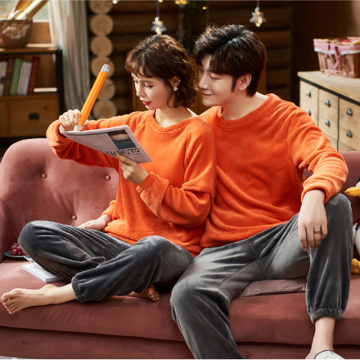 Thicken Pajamas For Couples 2 Piece Set Winter Warm Flannel Sleepwear Men's Homewear Long Sleeve Plus Velvet Home Clothes Sets