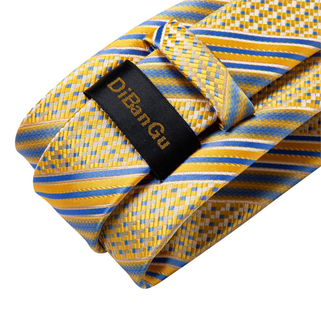 Wedding Men Tie Yellow Blue Stripped Design Silk Tie For Men Business Party 8cm Dropshipping DiBanGu Groom Tie Kravat MJ-7295